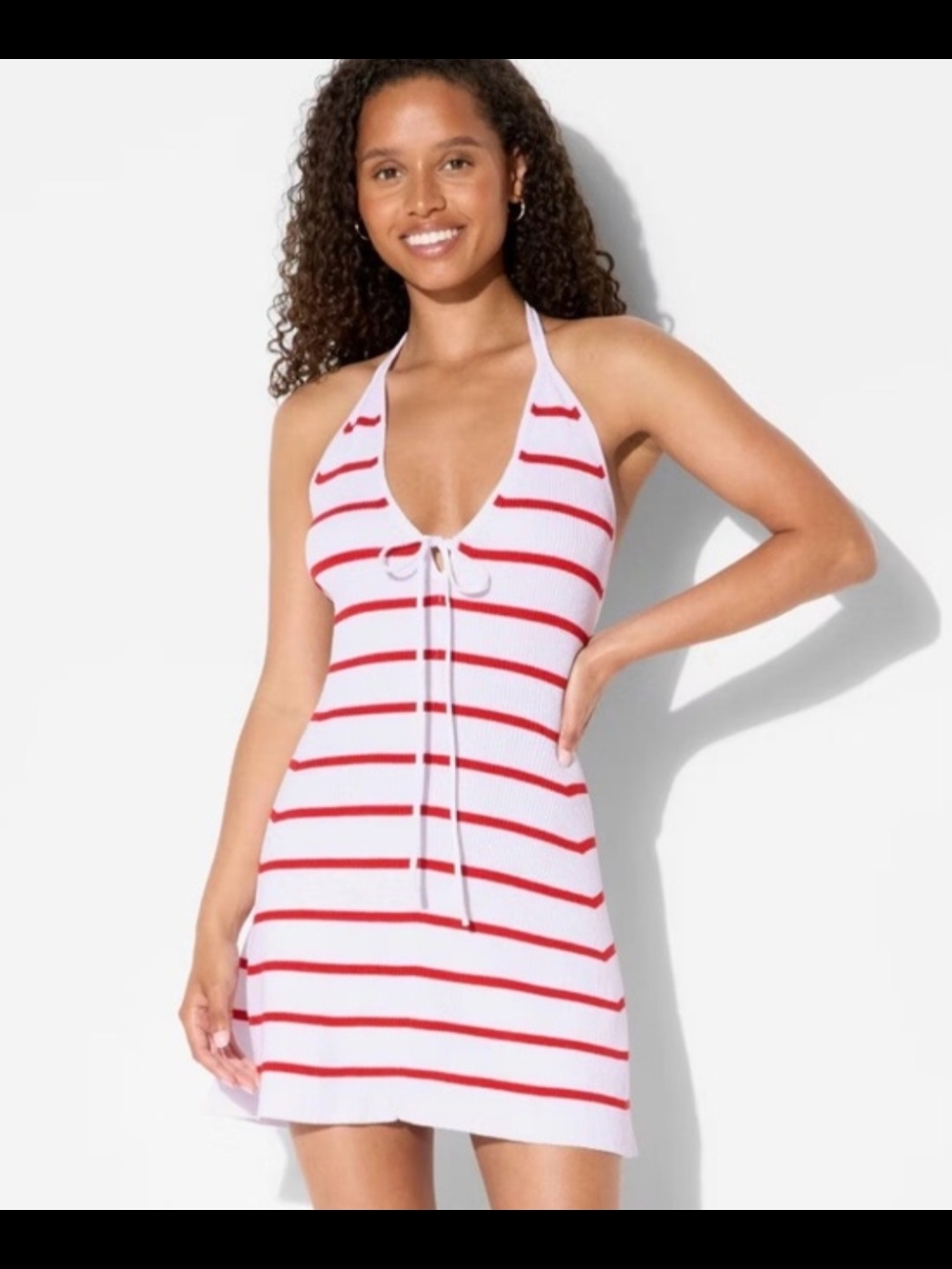 White & Red Striped Halter Swim Cover-Up Dress 2X